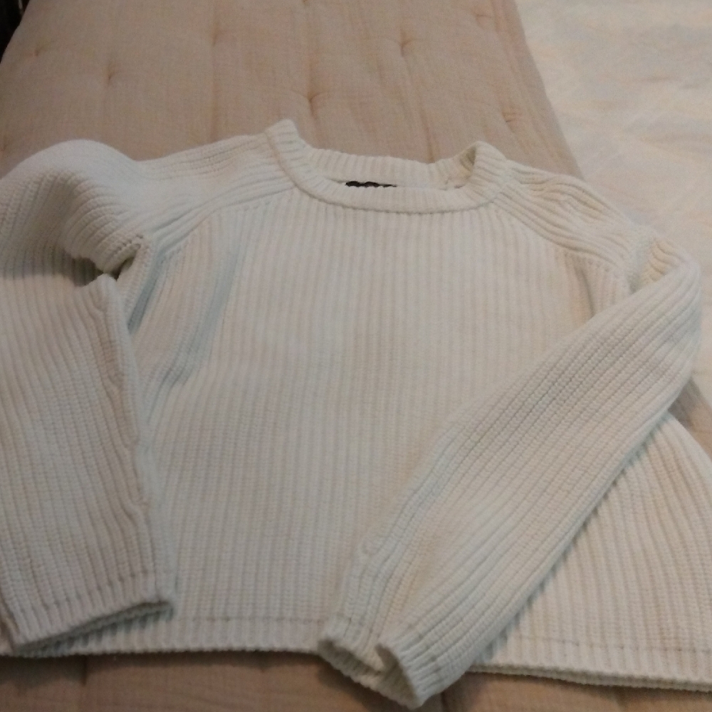 Quince Cream Ribbed Crew Neck Sweater